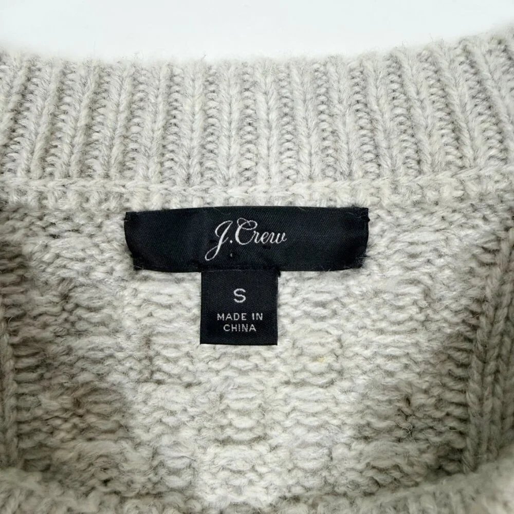 J. Crew Cable Knit Crewneck Sweater Women's Size Small Grey Lambs Wool Blend